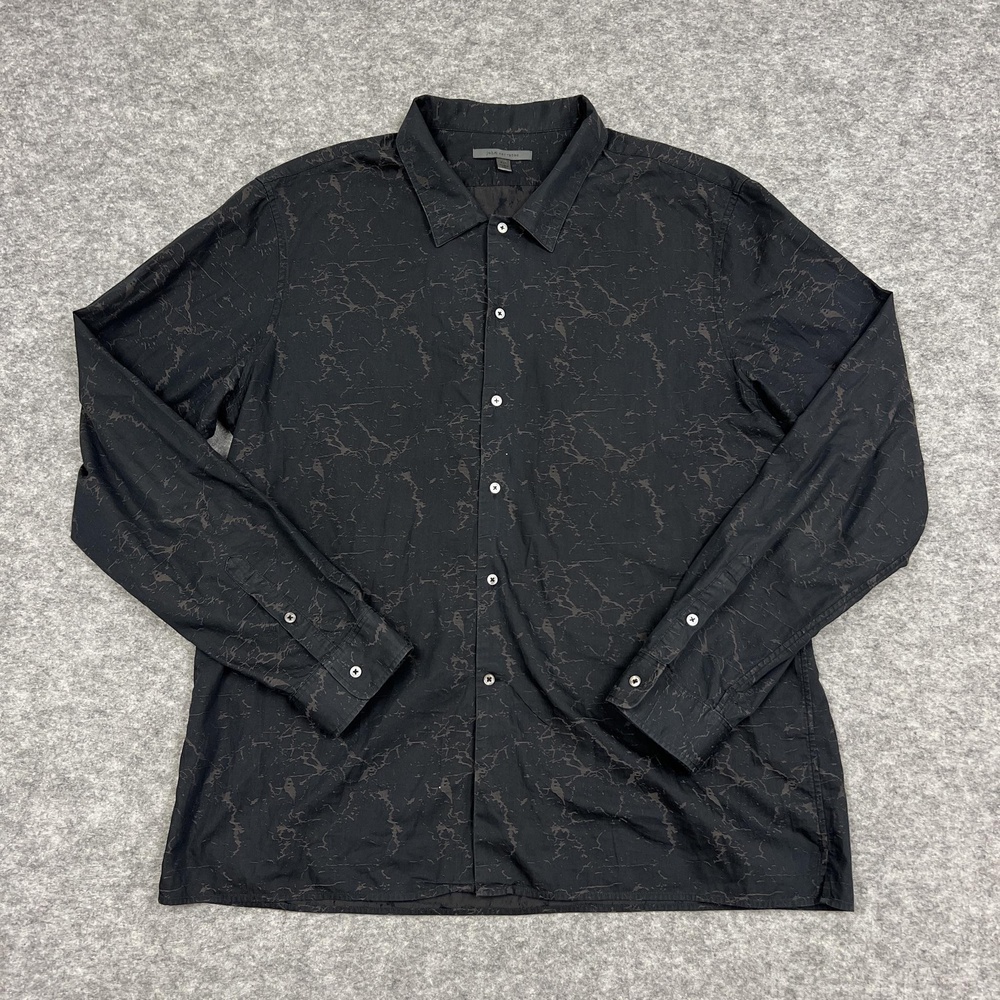 John Varvatos Shirt Mens 2XL Black Marble Graphic Long Sleeve Button Up